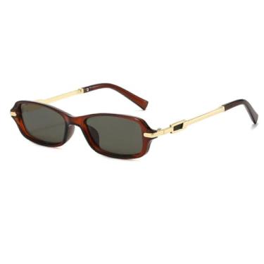 Imagem de HCPIHF Óculos de sol vintage com armação pequena, feminino, masculino, luxo, punk, UV400 (marrom-cinza)
