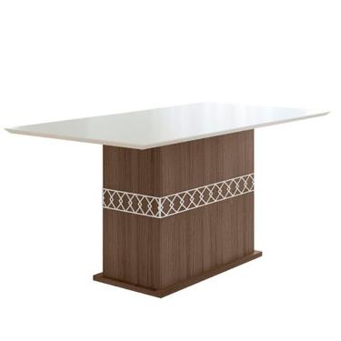 Imagem de Mesa Para Sala De Jantar 160Cm Retangular Tampo Chanfrado Agata Poliman Amêndoa Com Off White