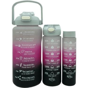 Imagem de Garrafas Água Frases Treino Academia 2L 900ml 300ml Kit 3pçs - Genéric