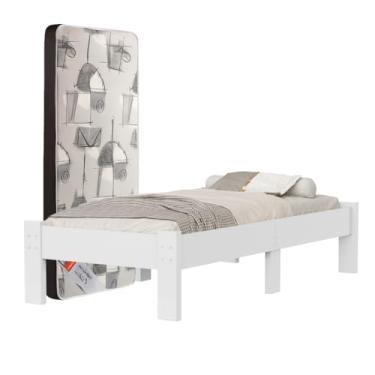 Imagem de Cama Reforçada De Solteiro Serena MDF Resistente Com 6 Pés Para Quarto + Colchão D20 (Branco)