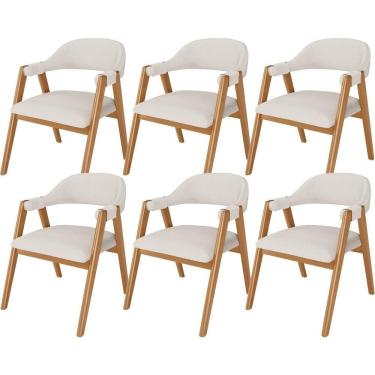 Imagem de Kit 06 Cadeiras De Jantar E Estar Living Estofada Nadja L02 Linho Cru