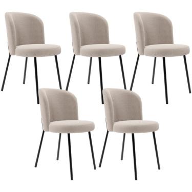 Imagem de Kit 5 Cadeiras Sala De Jantar Estofada Gavi L02 Bouclê Creme