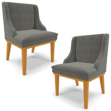 Imagem de Kit 2 Cadeiras Decorativas Sala De Jantar Base Fixa De Madeira Firenze Suede Grafite/Castanho G19