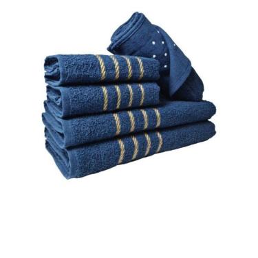 Imagem de Jogo De Toalha Montreal 2 Banho 2 Rosto 1 Piso - 5pçs 100% Algodão Azul