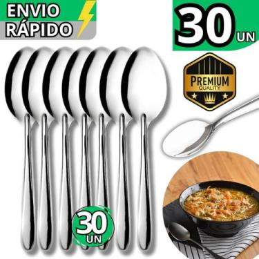 Imagem de Jogo de Talheres 30 Colher Em Inox Sopa Caldo Cozinha Restaurante Mesa