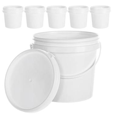 Imagem de AKOLAFE Pacote com 6 baldes de tinta para pintura de plástico de 2 litros recipientes de tinta de retoque com tampas e alças lata de tinta de 1/2 galão recipientes de armazenamento de tinta vazios