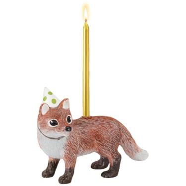 Imagem de Thyle Castiçais de bolo de raposa de 7 cm com vela de aniversário, suprimentos de festa de aniversário de raposa, suportes de castiçal de bolo, mini enfeite de sobremesa fofo para decoração de festa