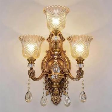 Imagem de Luminária de parede de cristal de luxo europeia, moderna, com LED, para decoração de sala de estar, quarto, escritório, quarto modelo, hotel, casa de campo, corredor (YI 3 luzes, 1 unidade)