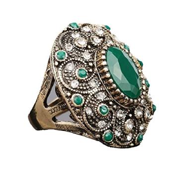 Imagem de egztika Joias estilo turco anéis vintage exclusivo cor ouro antigo cristal grande anel oval para presente feminino, Cristal Strass Cristal, Zircônia cúbica