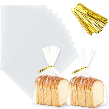 Imagem de ZHEWTOEN 100 sacos de guloseimas transparentes de 20 x 28 cm com laços coloridos, sacos de plástico para violoncelo para doces, biscoitos, pipocas, pequenos embrulhos de presente, lembrancinhas de