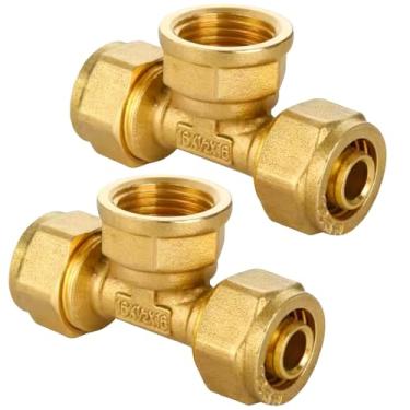 Imagem de Conexões em T iguais de latão G1/2, 2 peças de conectores de sistema de tubulação de 1/2 polegada, juntas em T à prova de vazamento para encanamento, adequado para aquecedores, modelo 1216