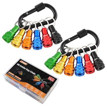 Imagem de 6 peças porta-chaves de broca, 2 conjuntos de haste sextavada 1/4 de liga de alumínio empurrar para desbloquear liberação rápida para extensão de chave de impacto, chave de fenda e brocas, presentes