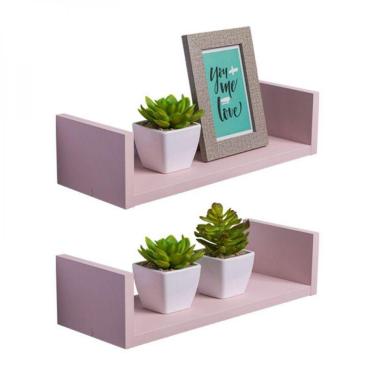 Imagem de Kit 2 Prateleiras U 30 X 10cm Rosa Claro Suporte Invisível
