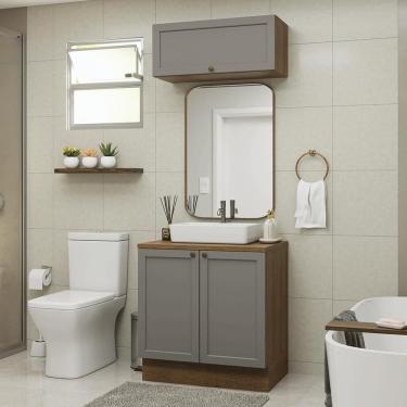 Imagem de Conjunto Gabinete Para Banheiro 80cm 3 Portas Vik Madesa 02 Rustic-cinza