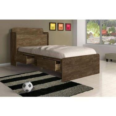 Imagem de Cama Solteiro Tamires Com Bau Castanho Wood - Cambel Móveis