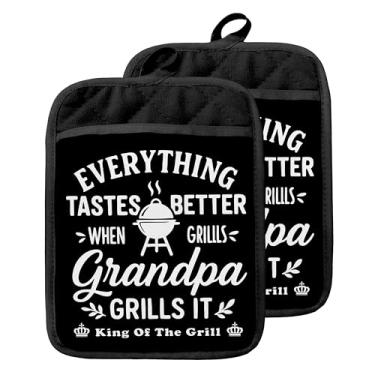 Imagem de GOOZHO Suportes de panela com bolsos, presentes de vovô para aniversário, Natal, suportes engraçados de forno para churrasqueira, luvas de forno resistentes ao calor, almofadas quentes para cozinha