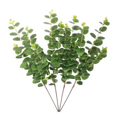Imagem de Forlaoers 4 peças de folhas de eucalipto artificiais verdes de 81 cm de altura, caules de vegetação, flores falsas, ramos, para vasos, decoração de casa, escritório, decoração