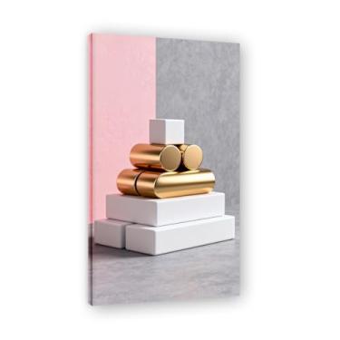 Imagem de NHLDZYH Moldura interna. Pintura em tela de Natal escandinavo Geometria minimalista Ouro escovado em rosa poeira Imagem de parede festiva moderna. A51. 60 x 108 cm - 23,7 x 42,5 polegadas