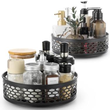 Imagem de Conjunto organizador Metal Lazy Susan, pacote com 2 prateleiras giratórias para temperos com base antiderrapante, toca-discos de 26 cm e 21 cm para cozinha, banheiro e despensa
