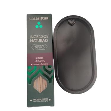 Imagem de Casarittua Incensos Naturais Ritual de Cura, Lavanda e Eucalipto, Sem Carvão, Não Tóxico, Longa Duração mais bandeja porta incenso
