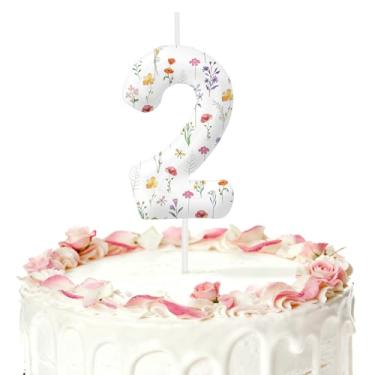 Imagem de Velas de aniversário de flores silvestres para bolo, número 2, decorações de aniversário, artigos de festa, topo de bolo de flores silvestres para decorações temáticas de festas para meninos e meninas
