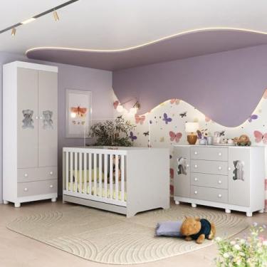 Imagem de Quarto de Bebê Completo com Berço Americano 3 em 1 Fofura Multimóveis Mp4657 Branco/off White