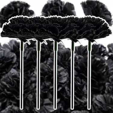 Imagem de 10 peças de flores artificiais de calêndula, flores de calêndula de seda com hastes, flores artificiais para decoração de Diwali, casamento indiano, casa, guirlanda de guirlanda DIY (preto, 15 cm)