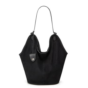 Imagem de Bolsa feminina Hobo de camurça despojada bolsa de camurça moderna bolsa de ombro de grande capacidade bolsa retrô 2025, Preto, One Size, C-xx-t01-a preta