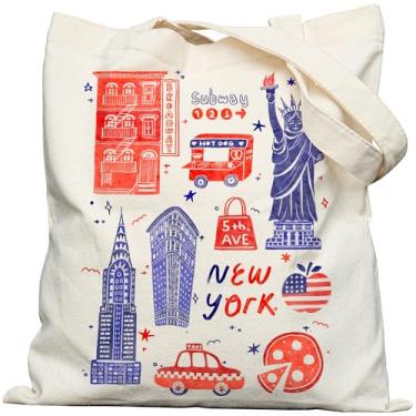 Imagem de bafayago Sacola feminina de lona Aesthetic New York – Bolsa de mão dupla face para nova-iorquinos com fecho de pressão e bolso interno para trabalho, compras, viagens e viagens