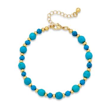 Imagem de HolidayQbee Pulseiras femininas com contas de pedras preciosas naturais banhadas a ouro 14K para mulheres, moda moderna, verão, boho, praia, joias, presentes, Medium, Sem Pedra Preciosa