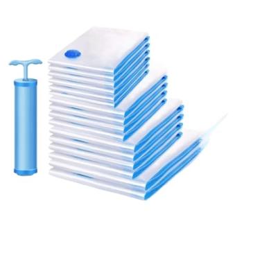 Imagem de Kit 16 Peças – 15 Saco a Vacuo para Roupas 5-50x60cm + 5-60x80cm + 5-70x110cm + 1 Bomba Manual(KIT 15 UNIDADES SACOS A VÁCUO)