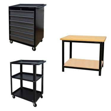 Imagem de Conjunto 2 Carros Profissional 6 Gavetas 1 Bancada Profissional de 110cm para Ferramentas Presto Preto
