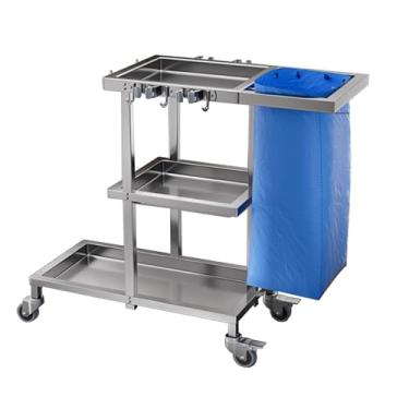 Imagem de TRGCJGH Carrinho de limpeza de aço inoxidável, carrinho de limpeza comercial de 3 prateleiras, organizador de limpeza com rodas e saco de PVC