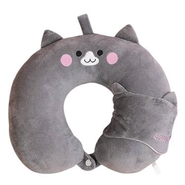 Imagem de Almofada Travesseiro Descanso de Pescoço Viagem + Máscara de Dormir Tapa Olho (CINZA)