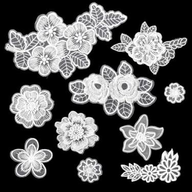 Imagem de 10 apliques bordados de renda com flores, bordados de estilo misto branco, apliques de flores, apliques florais 3D para vestidos de casamento faça-você-mesmo, costura, artesanato, roupas, jeans