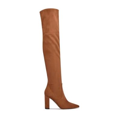 Imagem de Nine West Botas femininas Daser 2 de camurça sintética larga acima do joelho, Camurça conhaque, 8.5, Clássico e elegante