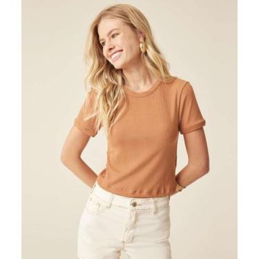 Imagem de Blusa Feminina Canelada Manga Curta Marisa-12134, Marrom, PP