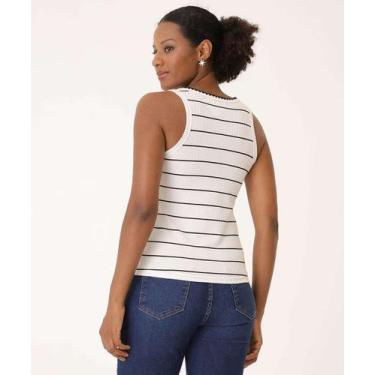 Imagem de Blusa Regata Feminina Canelada Listrada Marisa-04069, Off white, G