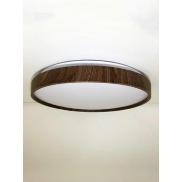 Imagem de Plafon LED Moderno 40cm (36W) e 50cm (48W) | 3 Cores (3000K-6000K) | Redondo ou Quadrado (40cm Redondo Madeira Escura)