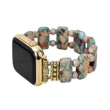 Imagem de Cape Diablo Pulseira feminina para relógio inteligente - pulseira de pedra preciosa feita à mão - compatível com Apple Faces de 38 mm-45 mm (Zen Tibetano, Pequeno - Serve em pulsos de 14,5 a 16,8 cm)