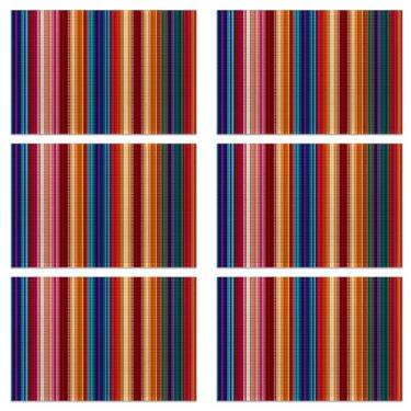 Imagem de Conjunto de 6 jogos americanos mexicanos, tecido de linho impermeável, suporte antiderrapante e fácil de limpar, protetores de mesa de jantar elegantes para família e convidados (listras coloridas