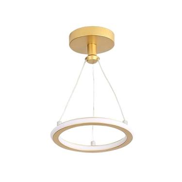 Imagem de Luminária de Teto Lustre Pendente LED Moderno com Três Cores de Luz para Sala, Quarto, Cozinha e Ambientes Internos(D33 Dourado (21cmx1,5cm))