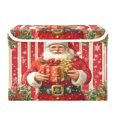 Imagem de SEHANY Cestas de armazenamento de Papai Noel de Natal com tampas, organizador de caixas de armazenamento de tecido para armário de roupas, cobertor de escritório, berçário, 42 x 32 x 30 cm