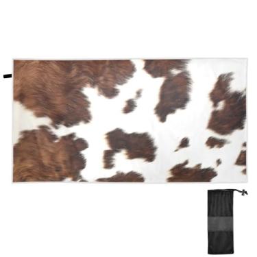 Imagem de ATTX Toalha de praia de vaca com estampa marrom branca 76 x 152 cm - Cobertor de microfibra leve de secagem rápida e resistente à areia para piscina, ioga, academia e viagens | Esportes de banho de