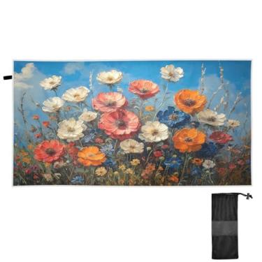 Imagem de ATTX Toalha de praia com pintura a óleo de flores silvestres 76 x 152 cm - Cobertor de microfibra leve de secagem rápida e resistente à areia para piscina, ioga, academia e viagens | Esportes de banho