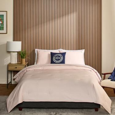 Imagem de Lacoste Conjunto de edredom tiebreak – 100% algodão percal, tecido otomano canelado, acabamento texturizado dublê, aquecimento alternativo para todas as estações, certificado Oeko-Tex, rosa, king