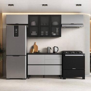 Imagem de Cozinha Modulada 4 Peças 6 Portas 4 Gavetas Mdf Dodradiça Slow Motion Lúmina Itatiaia Grafite/cinza Grafite/Cinza