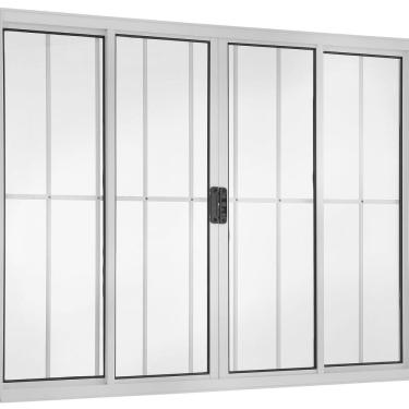 Imagem de Janela Correr 4 Folhas Central com Grade Vidro Liso 100x100cm Ecosul Esquadrisul