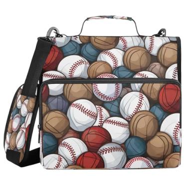 Imagem de Blueangle Fichário com zíper com padrão de bolas de beisebol, bolsa de 3 anéis de 3 anéis, comporta 500 páginas, organizador de zíper com vários bolsos com alça ajustável e alça (649)