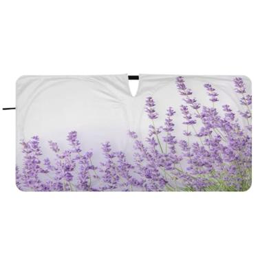Imagem de Blueangle Para-brisa de flores lavanda - 149.9 cm x 76.2 cm dobrável carro janela dianteira para-sol blocos raios UV viseira de sol (956)